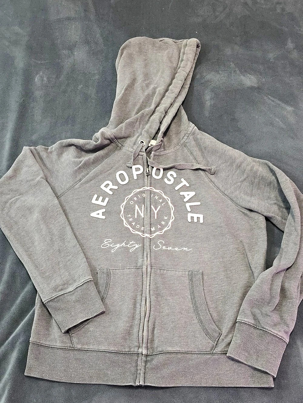 Aeropostale Eighty Seven NY Full-Zip Hoodie Gray Large